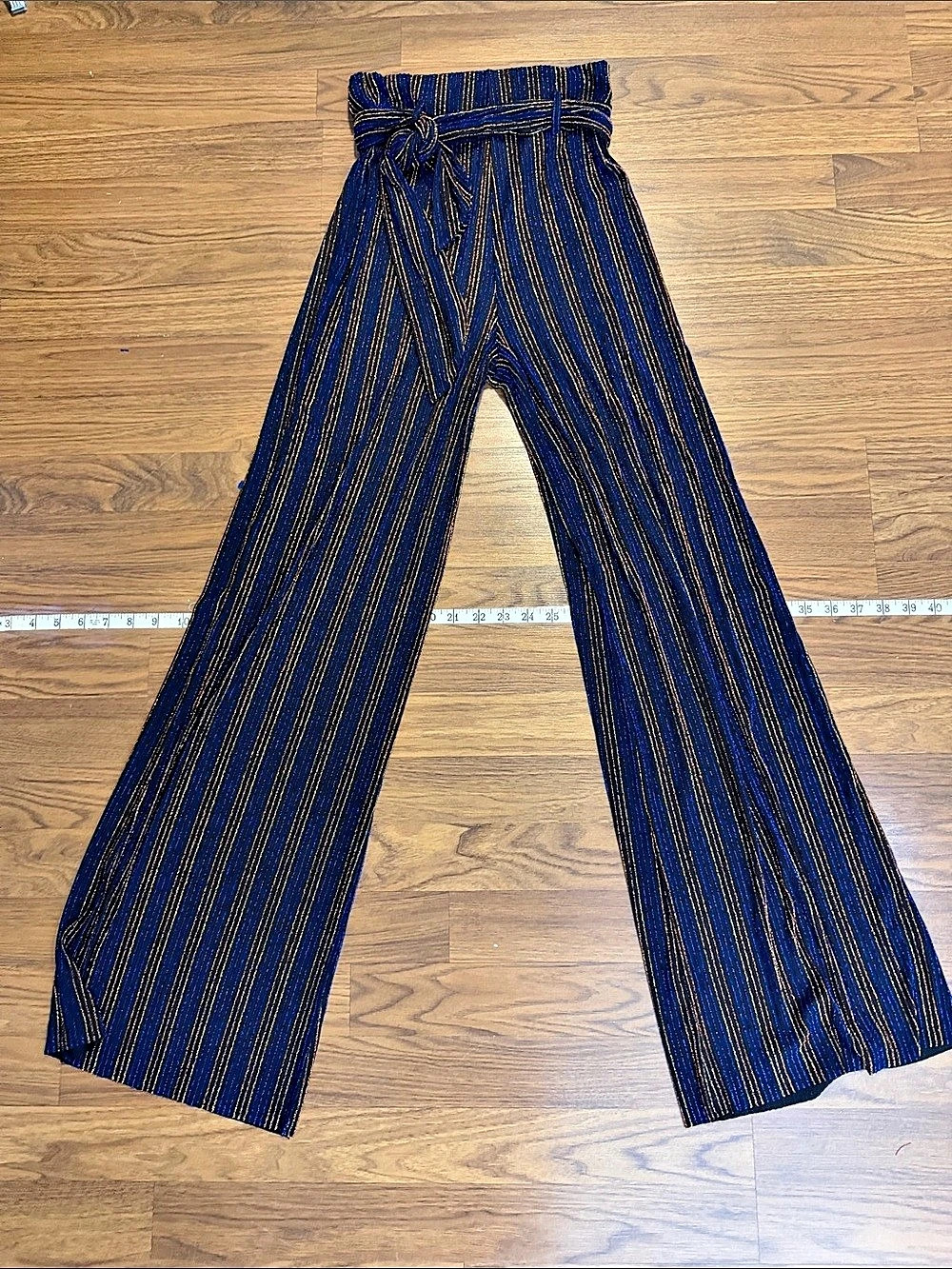 Striped Wide Leg Pants in Blue & Brown US 2